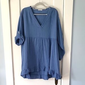 Dusty Blue V-Neck Blouse